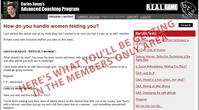 screenshot from the members area - 1